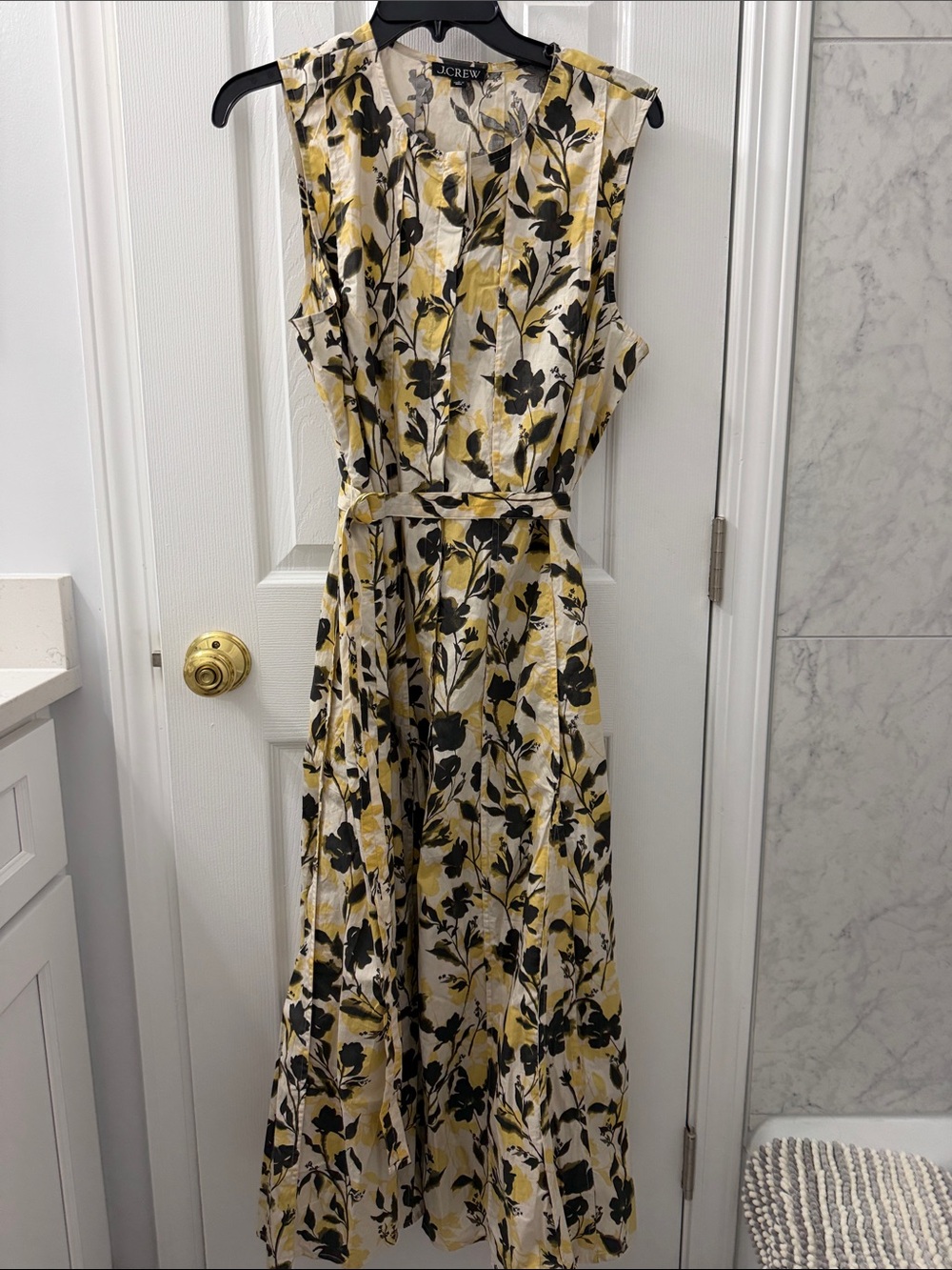J. Crew Yellow and Black Floral Sleeveless 100% Cotton Midi Dress